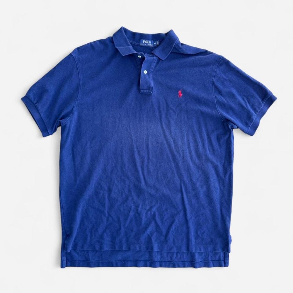 Ralph Lauren Polo Blue Classic Fit Pique Shirt Mens XL Royal Blue Red Pony